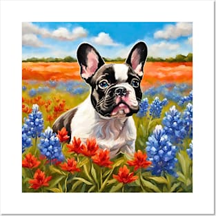 French Bulldog Puppy in Texas Wildflower Field Posters and Art